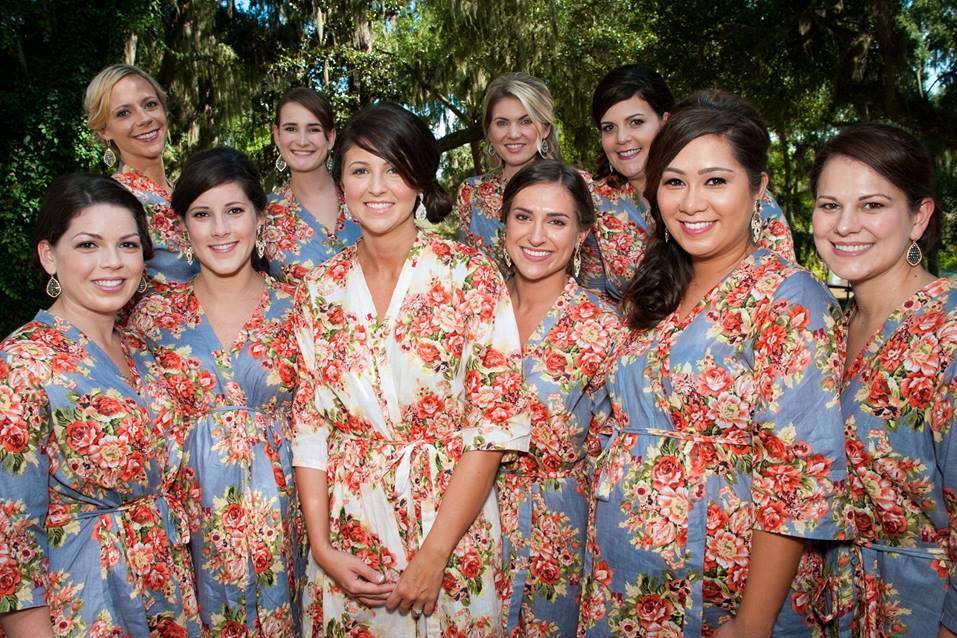 Bride and bridesmaids in their lounge wear