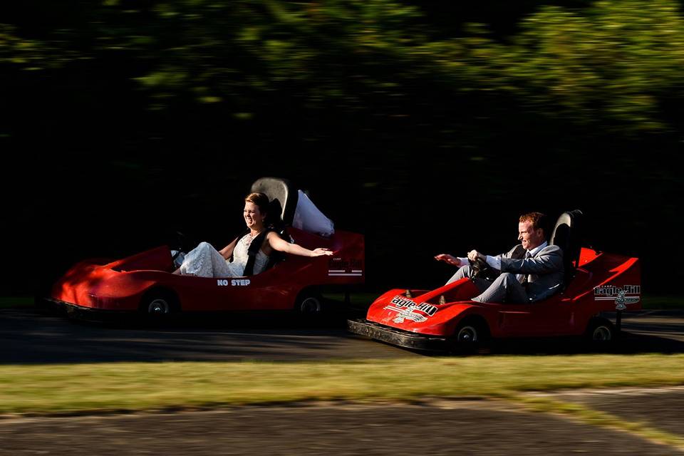 Couple in go-karts