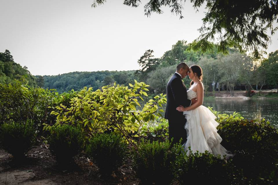 Newlyweds holding each other