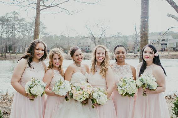 Bride and her bridesmaids