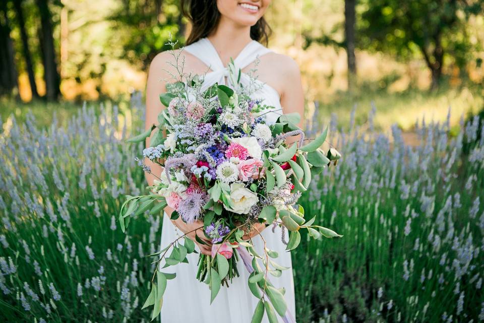 Cache Creek Lavender Farm ElopementMegan Wilkinson PhotographyFull Belly Farms FloralDress from Belissima Bridal, WoodlandVeronica Marshall Hair & MakeupTan Weddings & Events Coordination