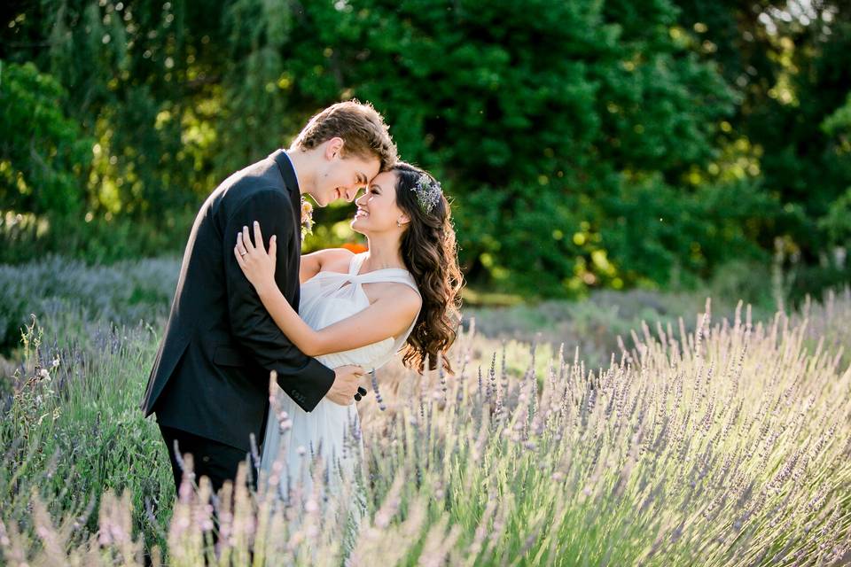 Cache Creek Lavender Farm ElopementMegan Wilkinson PhotographyDress from Belissima Bridal, WoodlandVeronica Marshall Hair & MakeupTan Weddings & Events Coordination