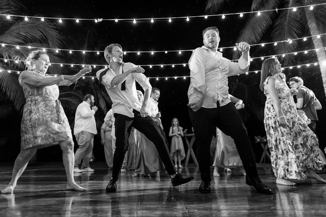 Dancing under string lights