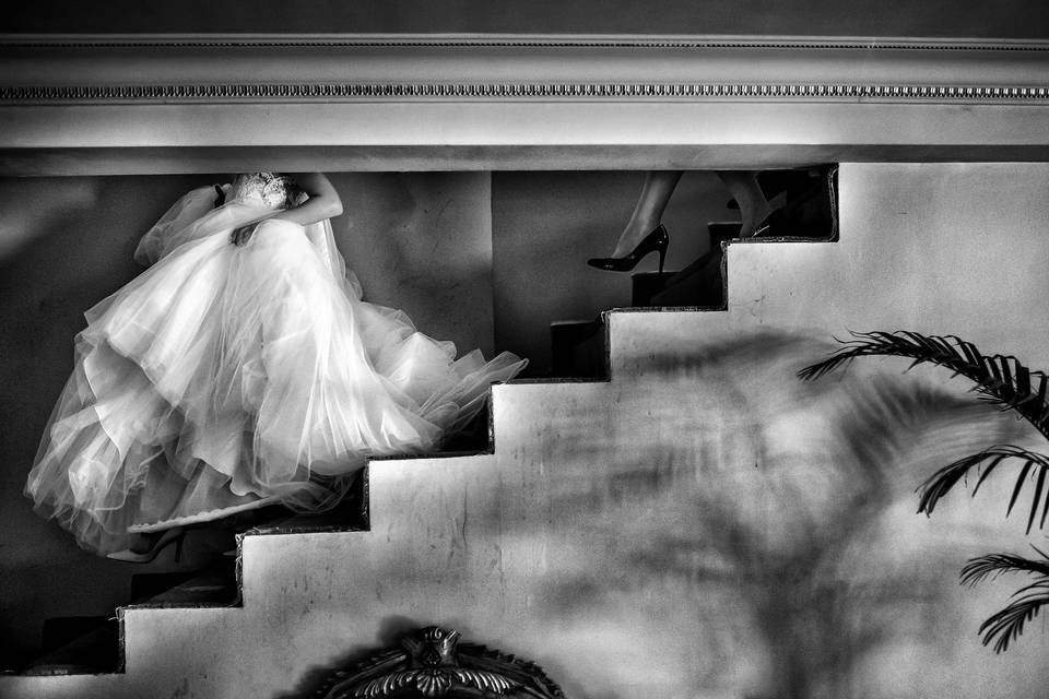 Bride descending in motion