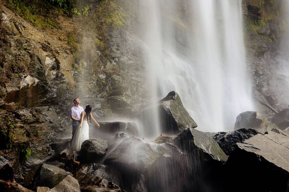 Under a Costa Rica waterfall