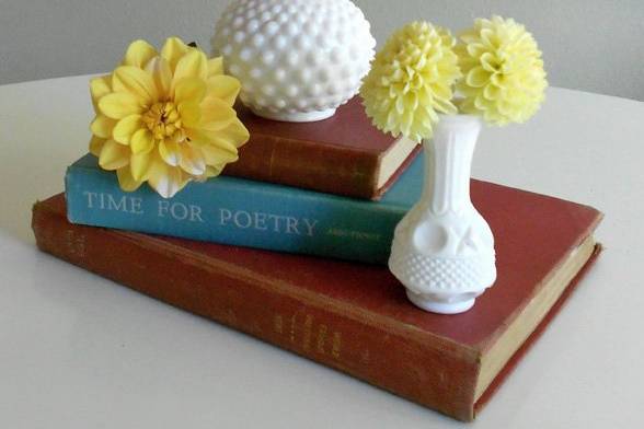 Vintage Books and Milk Glass