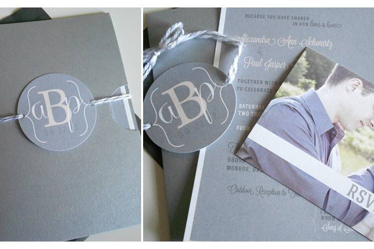 Silver and Peach Pocket Invite