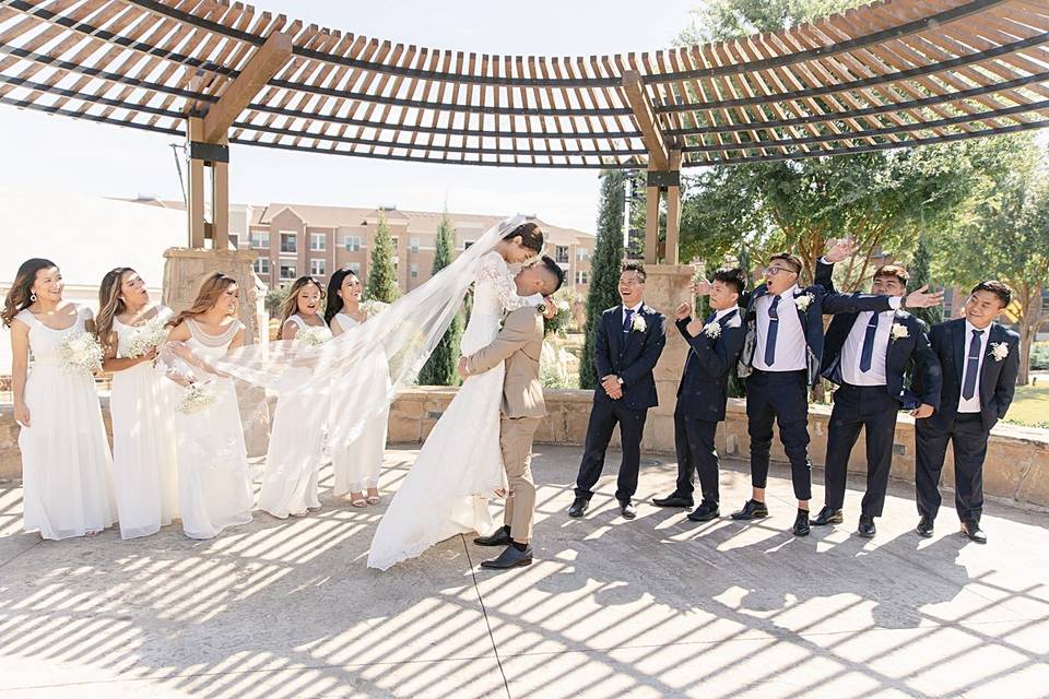 Bridal party cheering