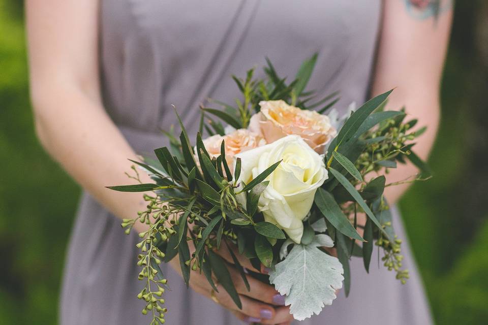 The bride holding bouquet