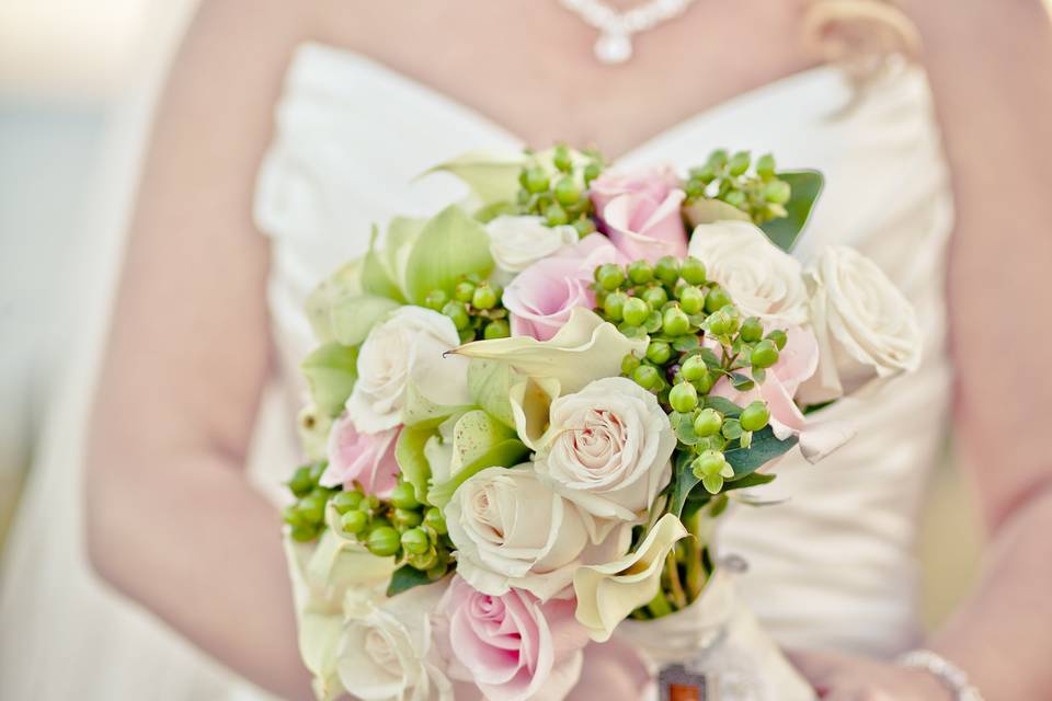 The bride holding her bouquet