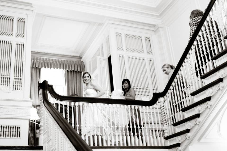 Bride going down the stairs