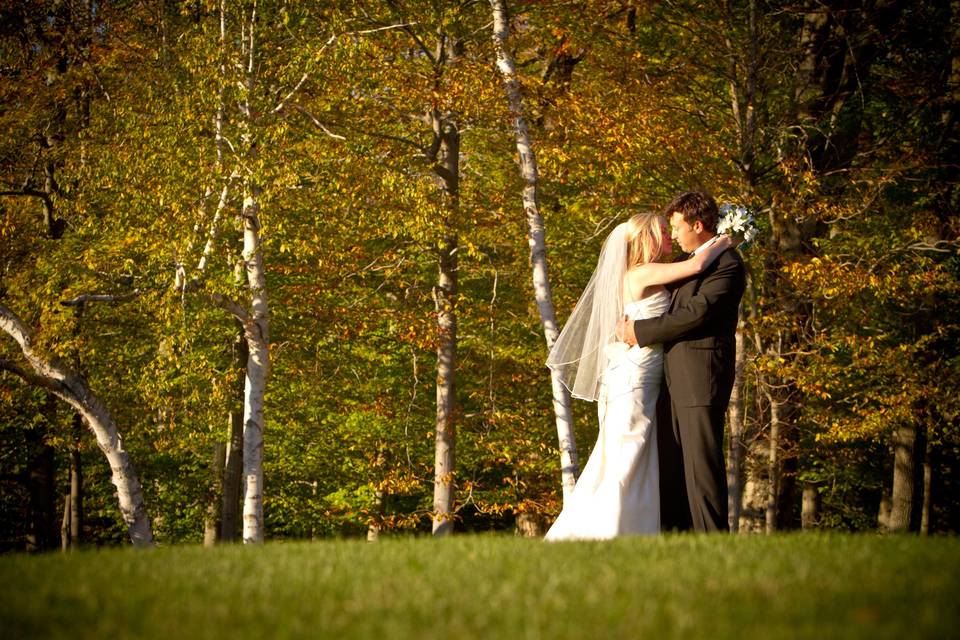 Newlyweds kissing