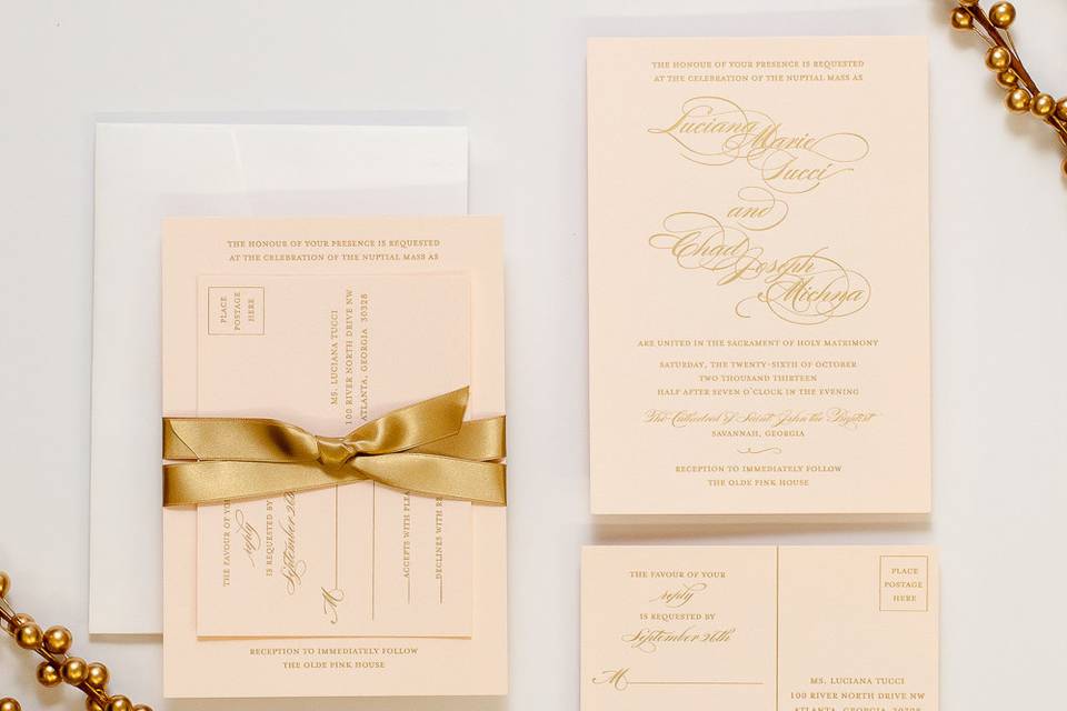 Fancy invite with gold bow