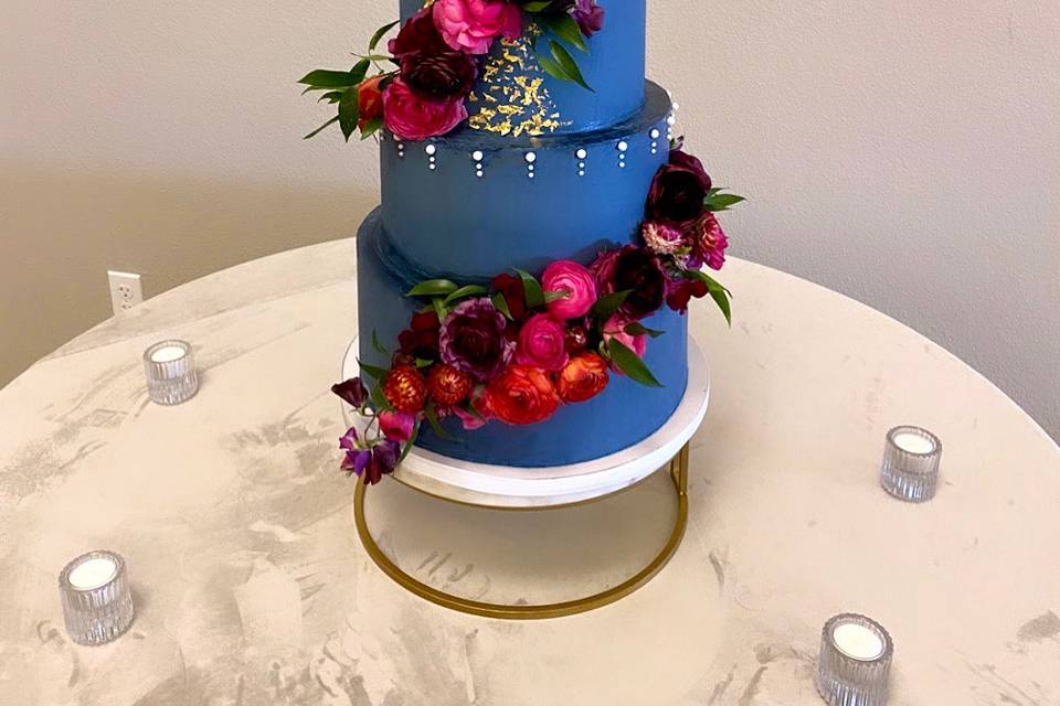 Blue tiered buttercream cake