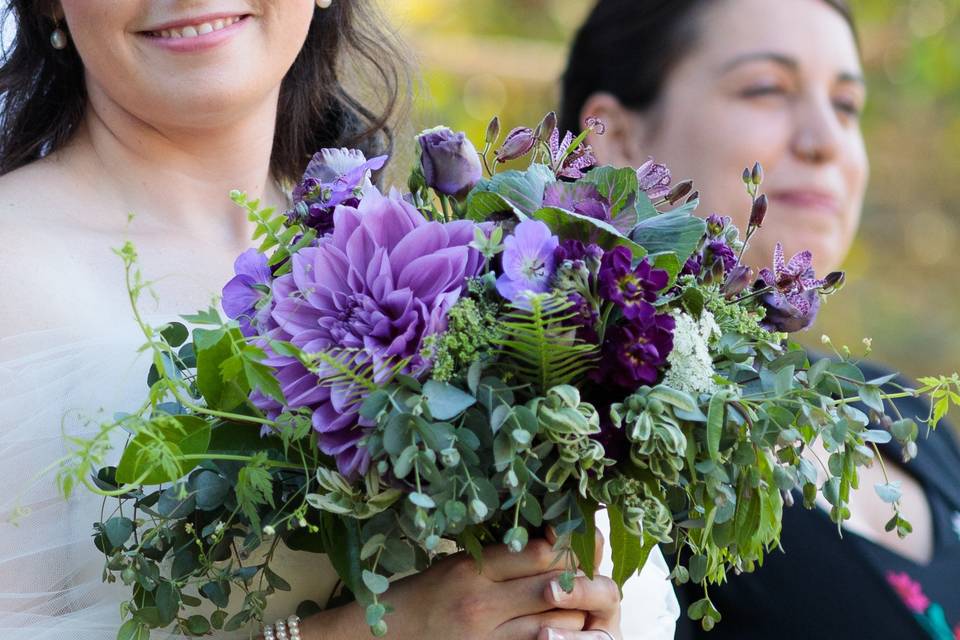 Purple and green brida bouquet