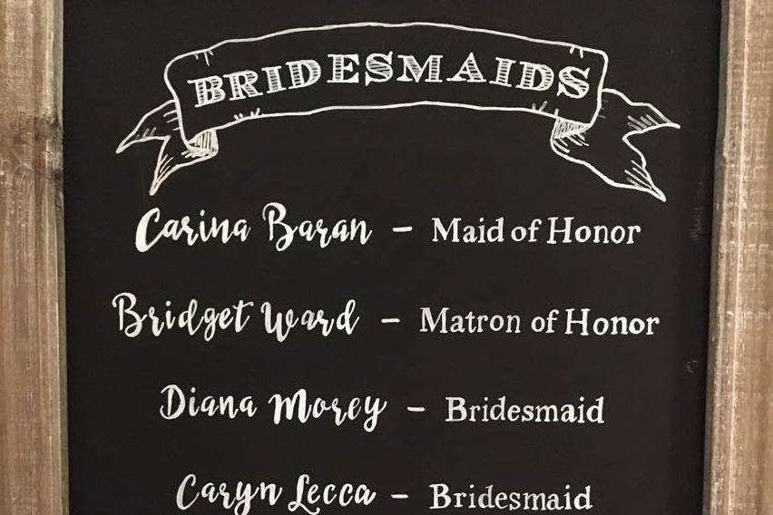 Chalkboard of the bridal party