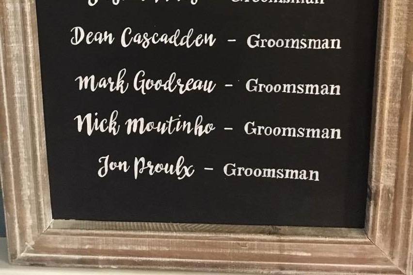 Chalkboard of the groomsmen