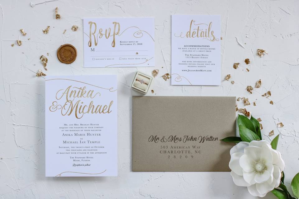 Gold Wedding invitation set