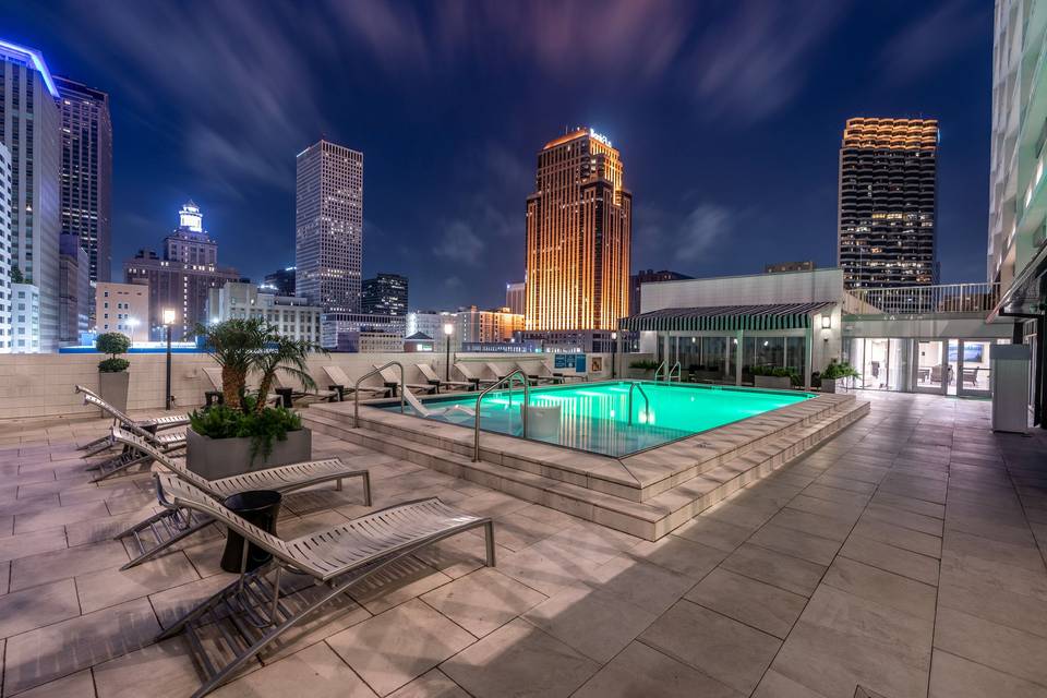 Rooftop Pool Deck Evening