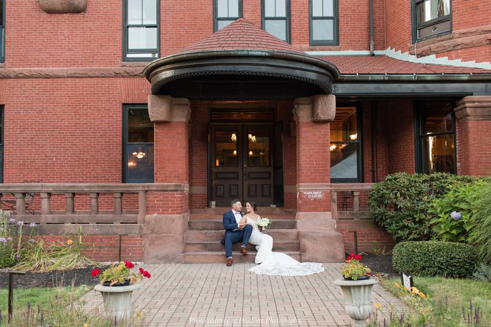 Couple on terrace stairs