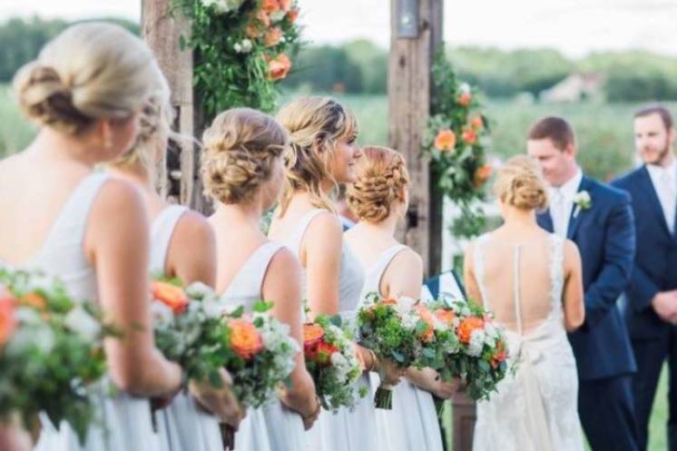 Bridesmaids lined