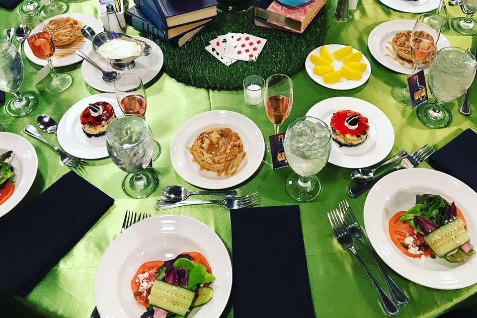 Tablescape with Salad, Dessert