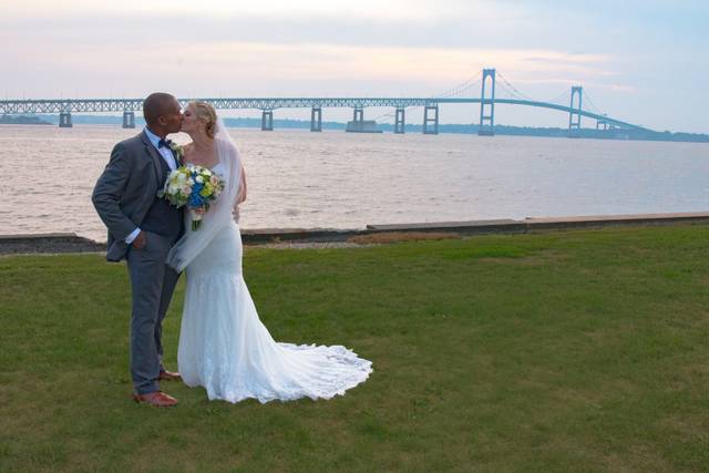 In front of the water