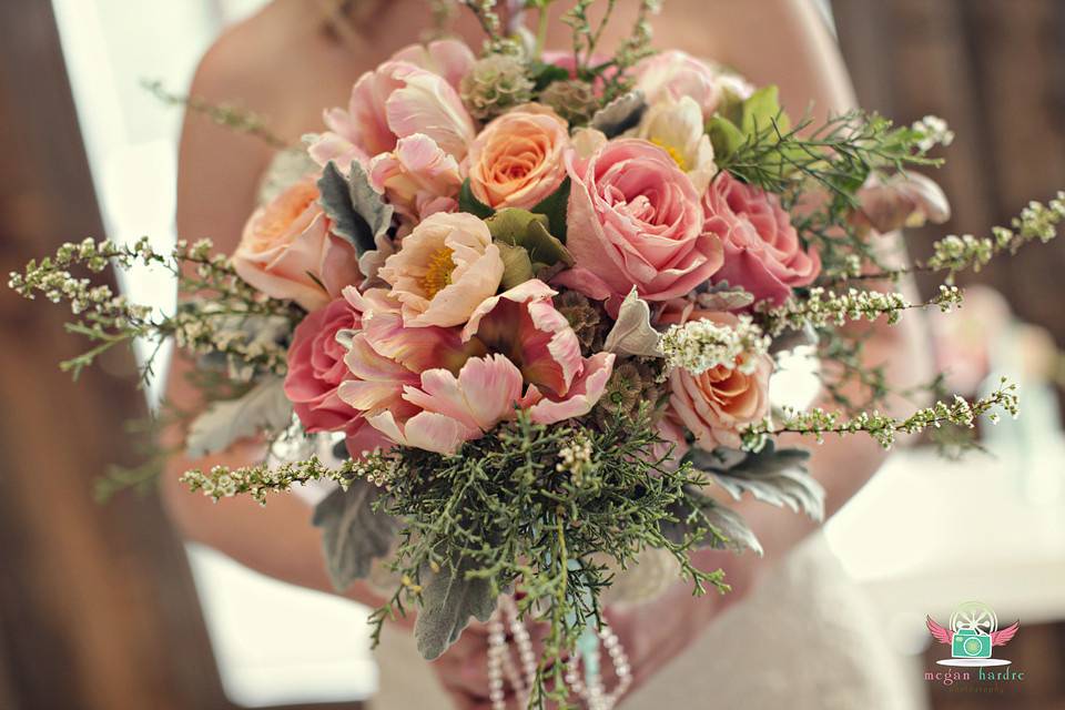 The bride holding her bouquet