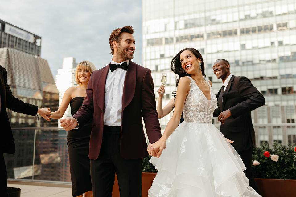 Couple dancing on terrace