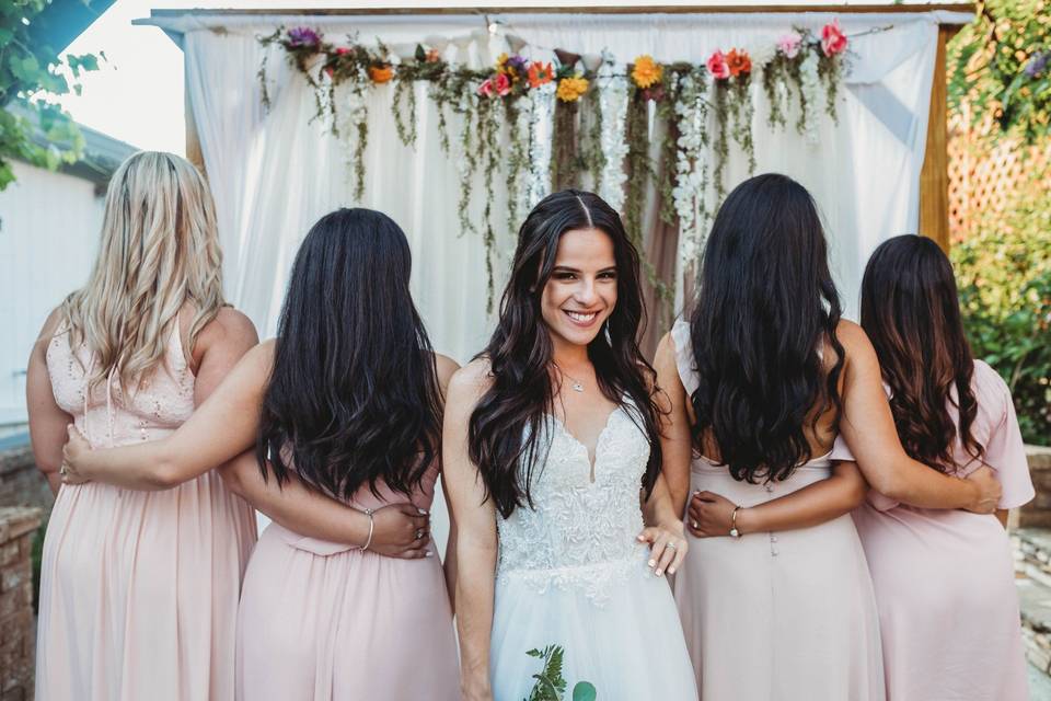 Bridesmaids at farm wedding