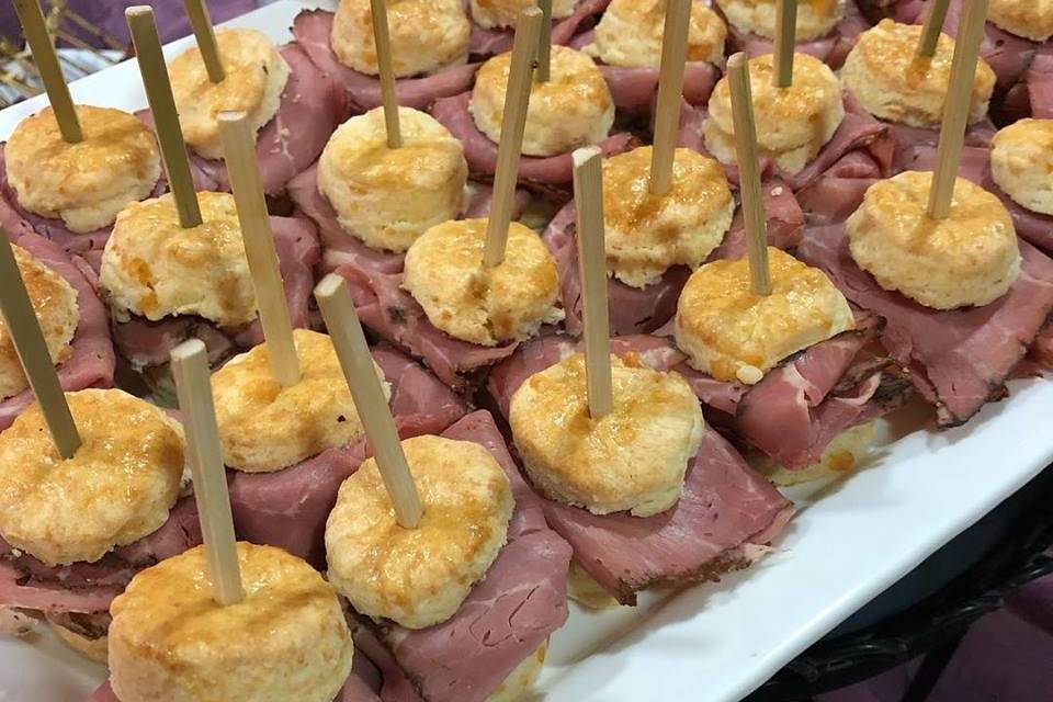 Cheesy biscuits and shaved ham