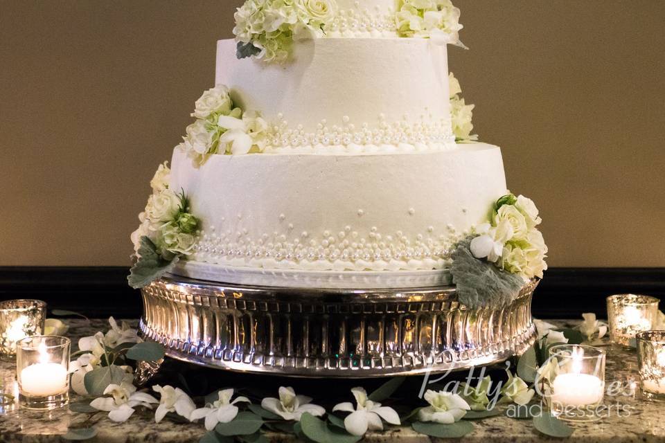 Three tiered wedding cake