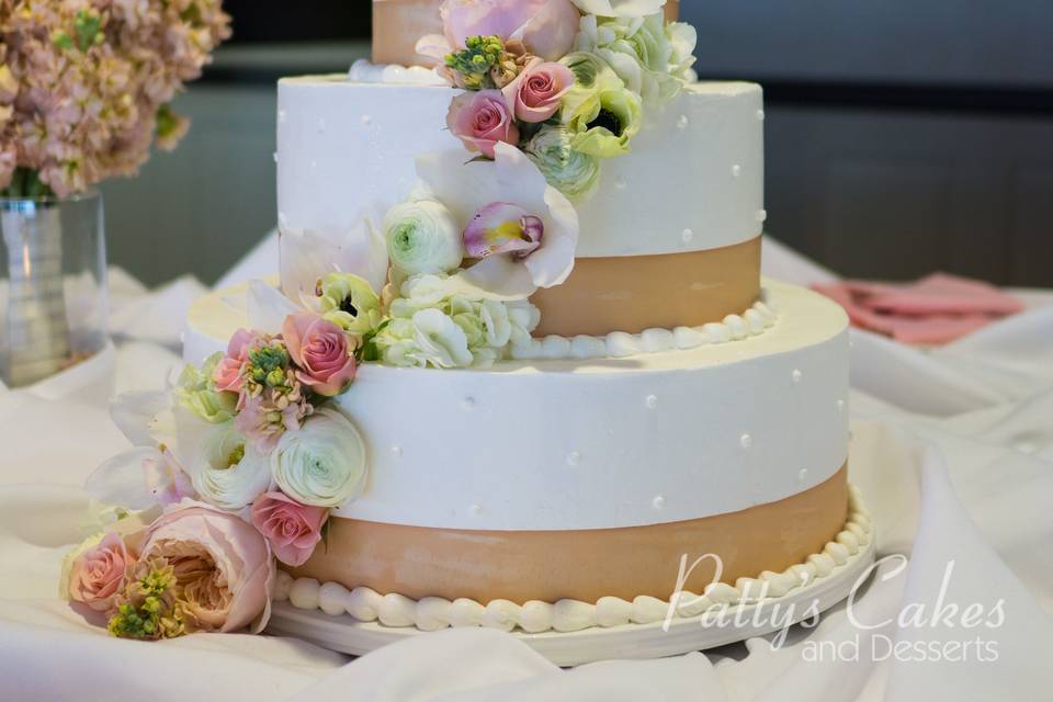 Wedding cake with spring flowers