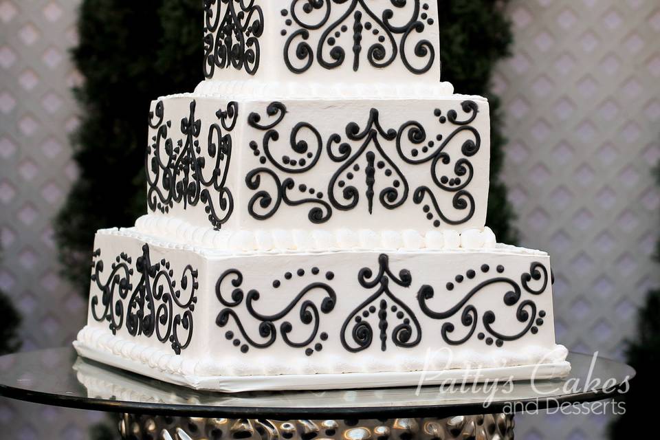 Wedding cake with black piping