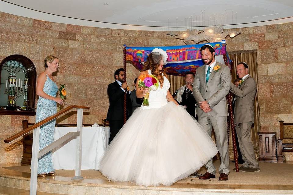 The bride came to me with her design ideas and I made them a reality! Multiple fittings, the dress has a built in corset structure and bra support.