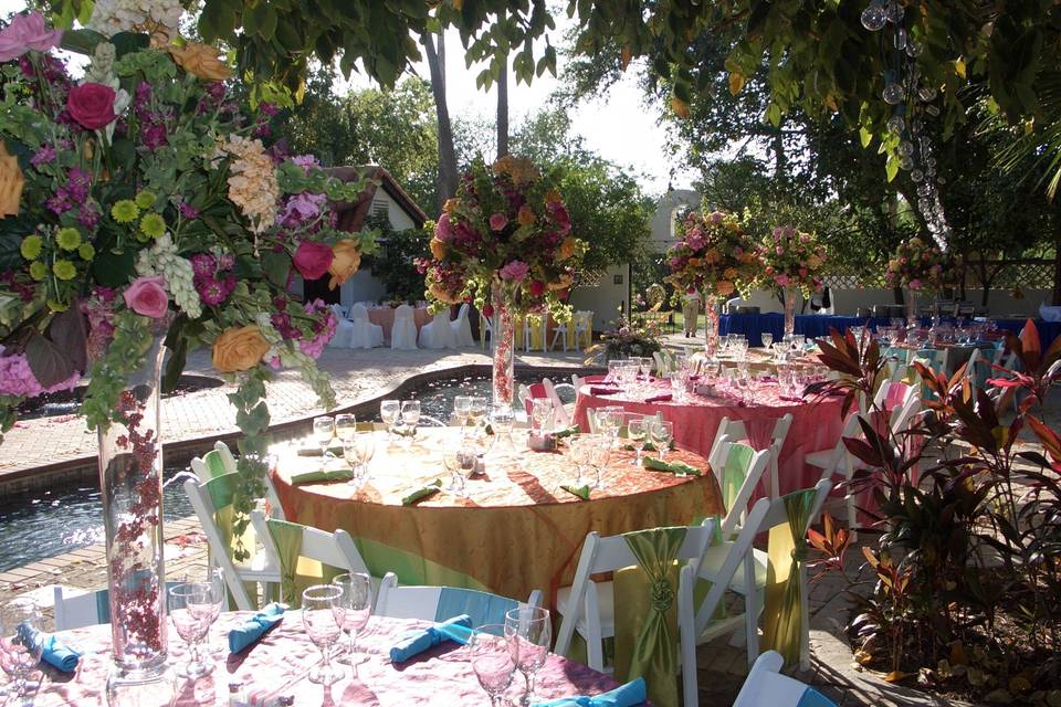 Table setup with floral centerpiece