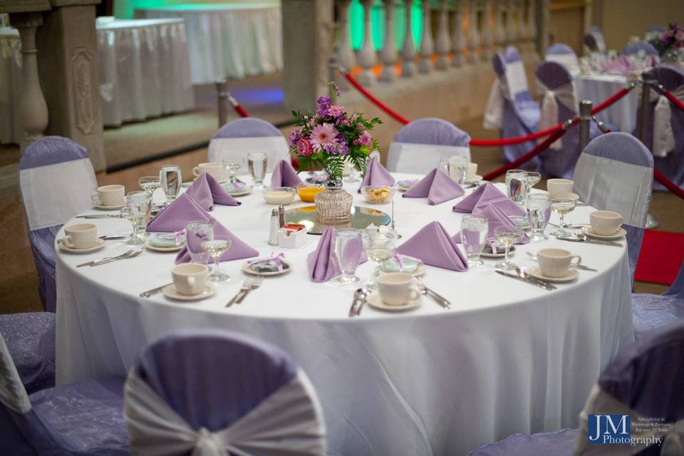Table setup with purple decor