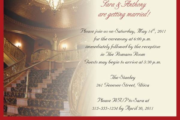 Stanley Theatre Theme InvitationPhoto Copyright: Image House Productions, Utica, NY