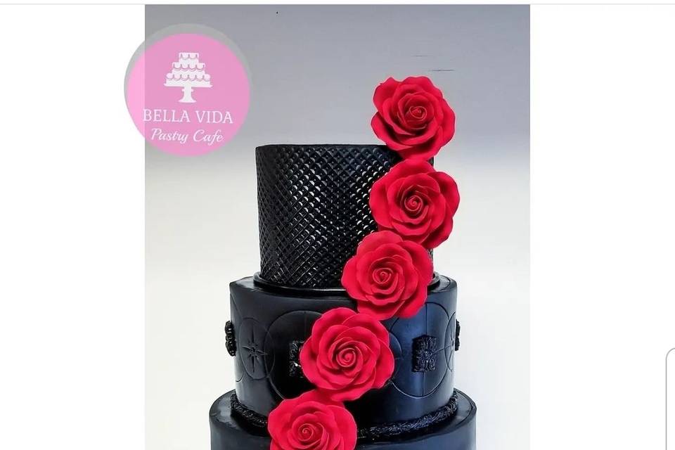 Sophisticated black and red cake
