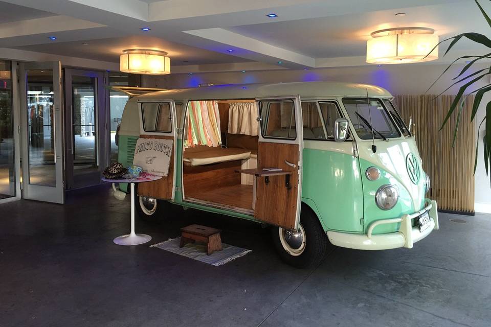 Chloe the VW PhotoBus set up for a wedding at 41 North in Newport, Rhode Island.