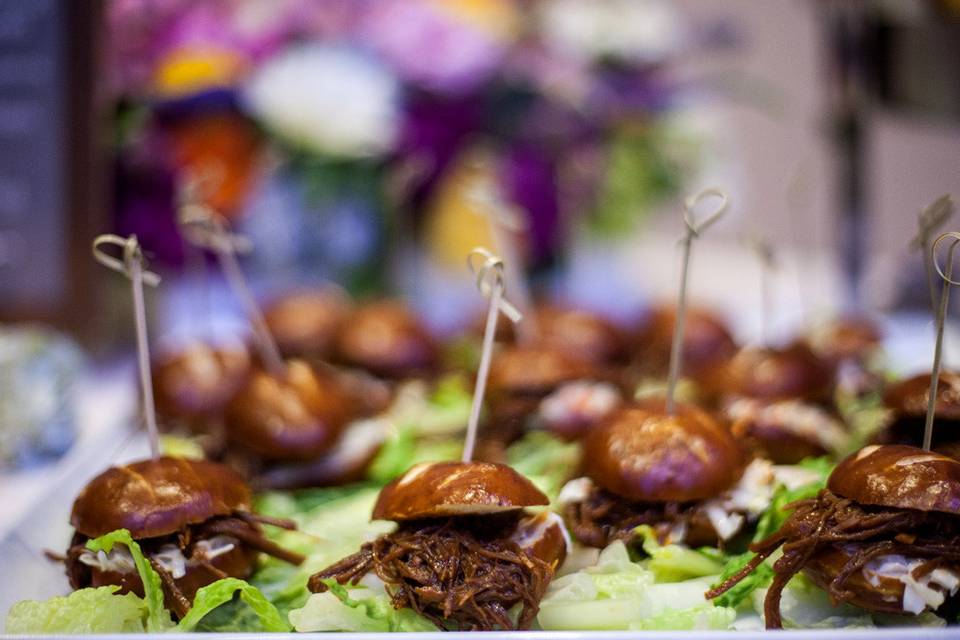 Mini Brisket Sliders on a Pretzel Roll