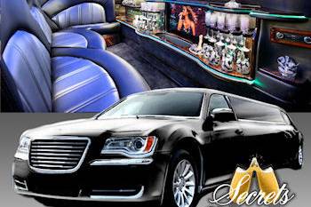 BLACK 10 PASSENGER CHRYSLER 300 STRETCH WITH 2-LCD TV'S, PREMIUM DVD/AM/FM/CD WITH SURROUND SOUND FIBER OPTIC,
IPOD CONNECTION AVAILABILITY, MIRRORED CEILING AND BAR, DIMMER CONTROLLED LIGHTS AND HANDS FREE INTERCOM.