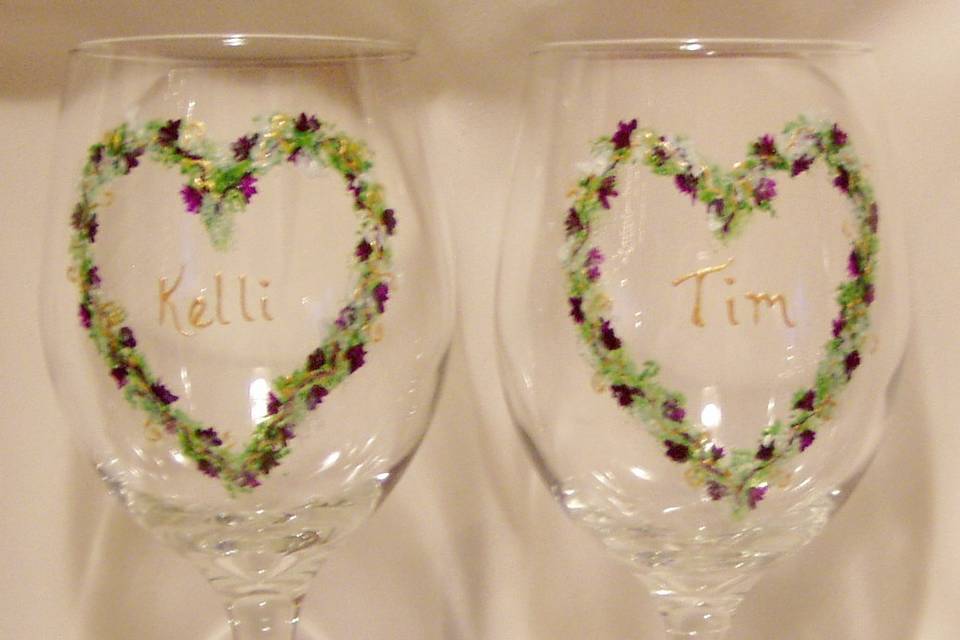 Toast glasses with Bride and Groom's names.