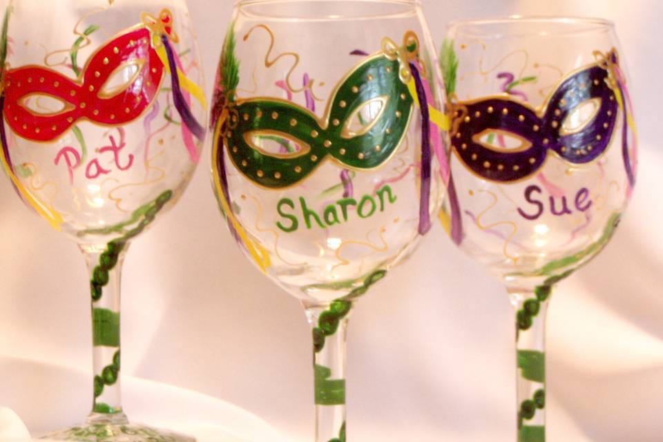 Bridesmaid Bachelorette glasses- Mardis Gras theme