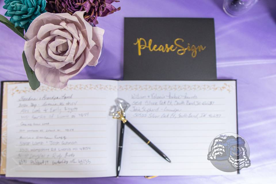 Lay flat with sign in book