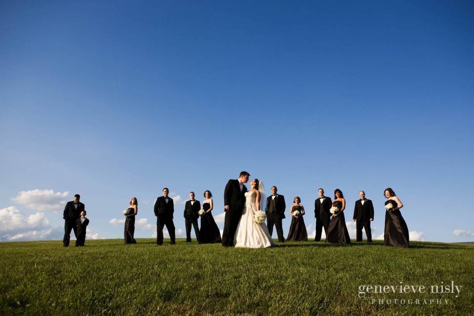 The couple with their bridesmaids and groomsmen
