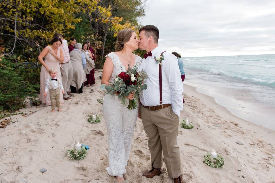 Ceremony on beach at Lake MI