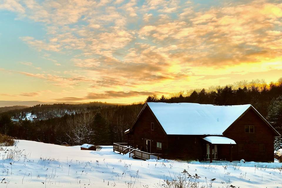 Winter view home and mountains