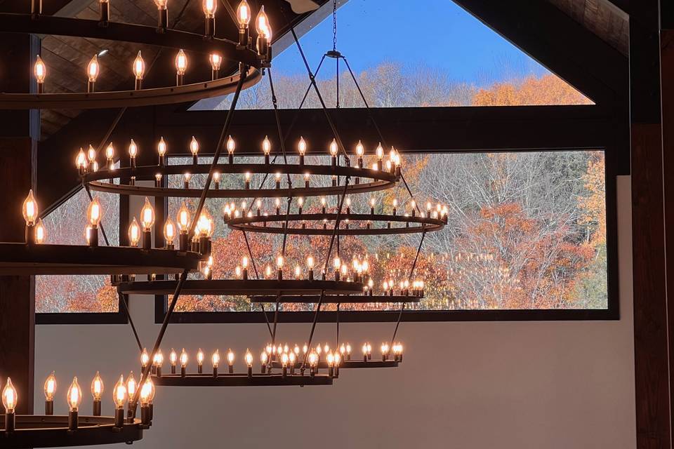 Chandeliers barn wedding