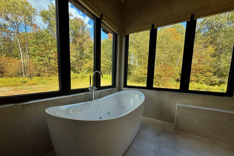 Primary suite bathroom and tub